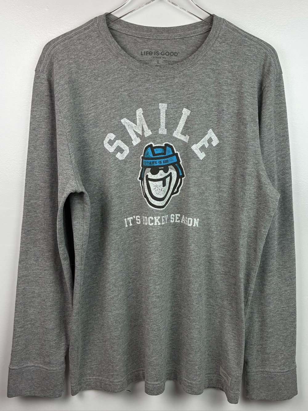 Life is Good “Smile It’s Hockey Season” Gray Long Sleeve Crusher Tee